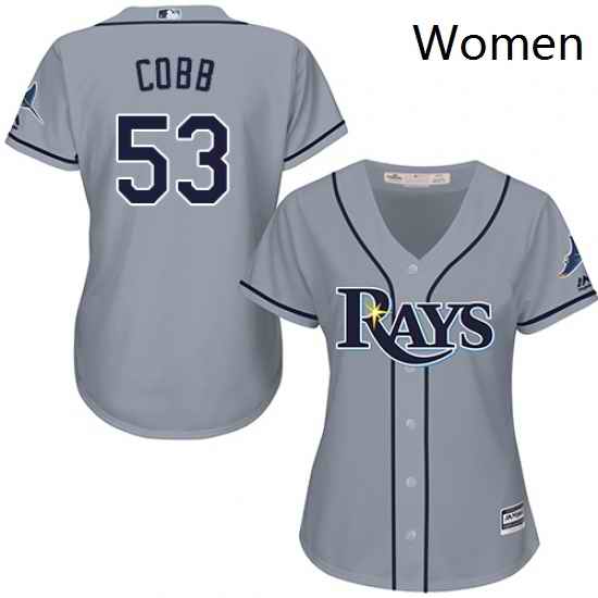 Womens Majestic Tampa Bay Rays 53 Alex Cobb Replica Grey Road Cool Base MLB Jersey